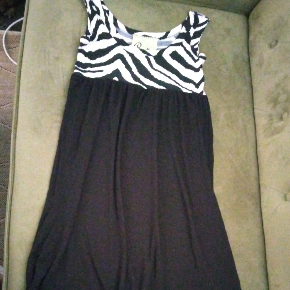 Black Dress with Zebra-Print Bodice - Women's Sleeveless Dress